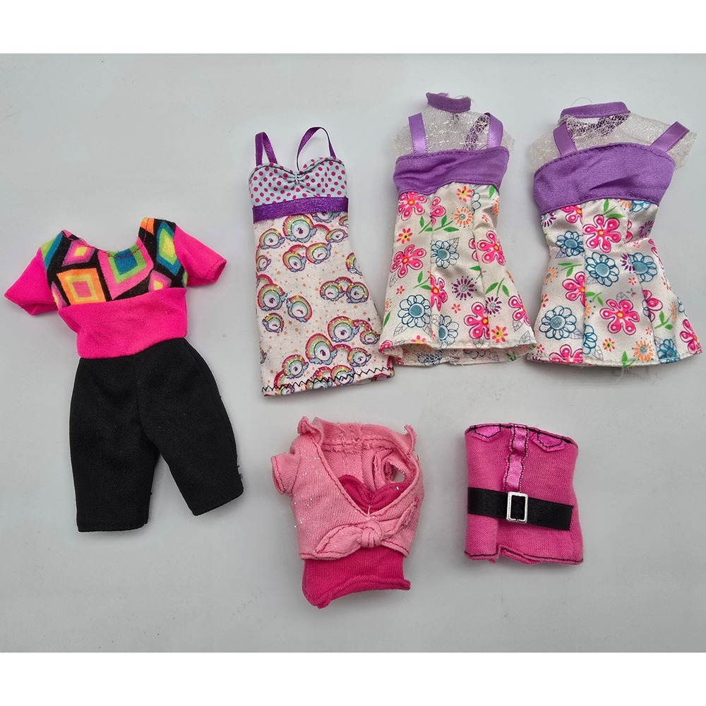 Vintage 90s & Y2K Barbie Clothes Lot Jumpsuit Floral Dresses Pink Tops 6 Piece